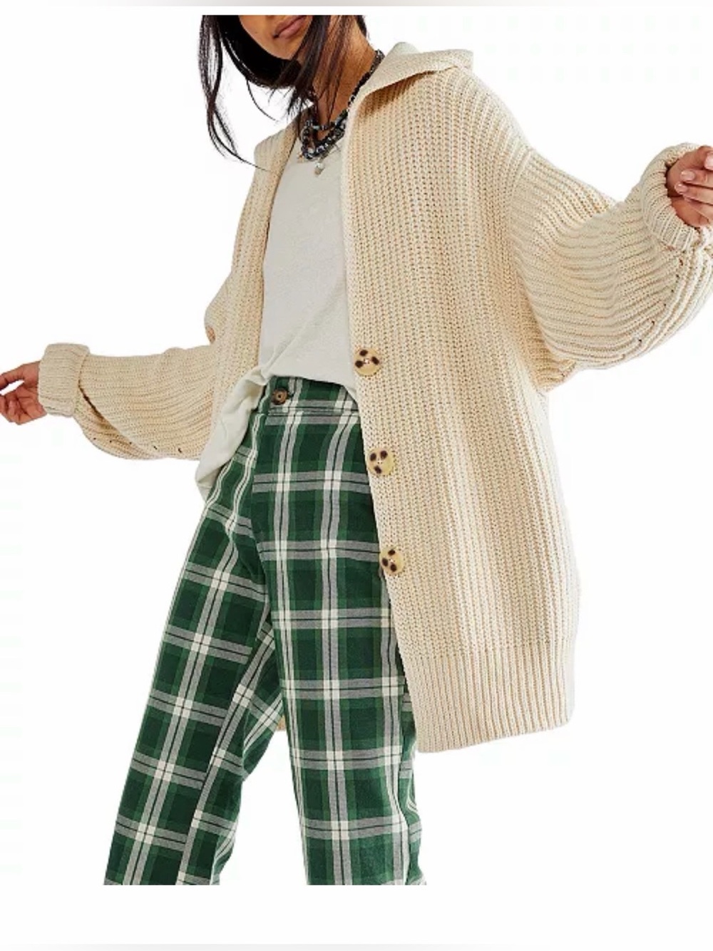 Free People Cream Chunky Knit Button-Front Sweater Cardigan